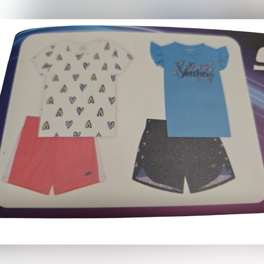 Skechers Kids' Heart Tee and Shorts Set. Two Tops &Two Shorts. 2T
